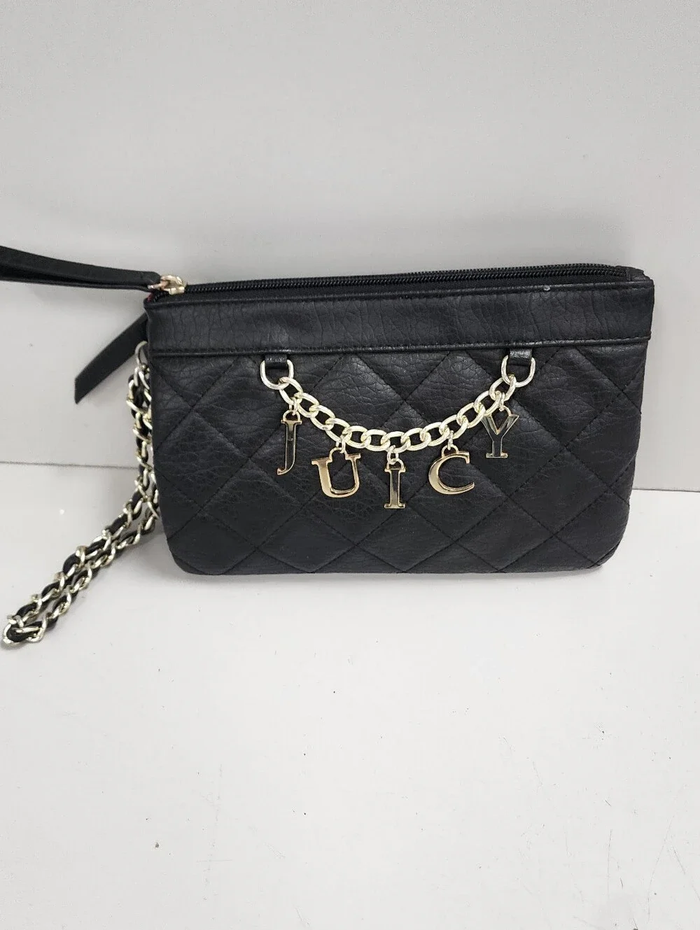 Juicy Couture Black Quilted Chain Charm Wristlet